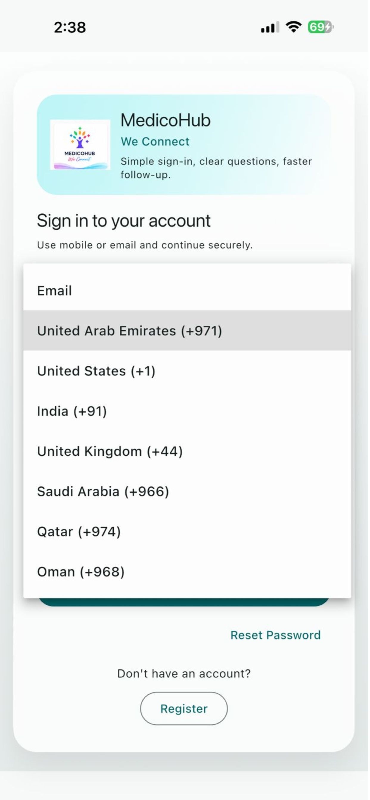 Sign-in screen with email option.